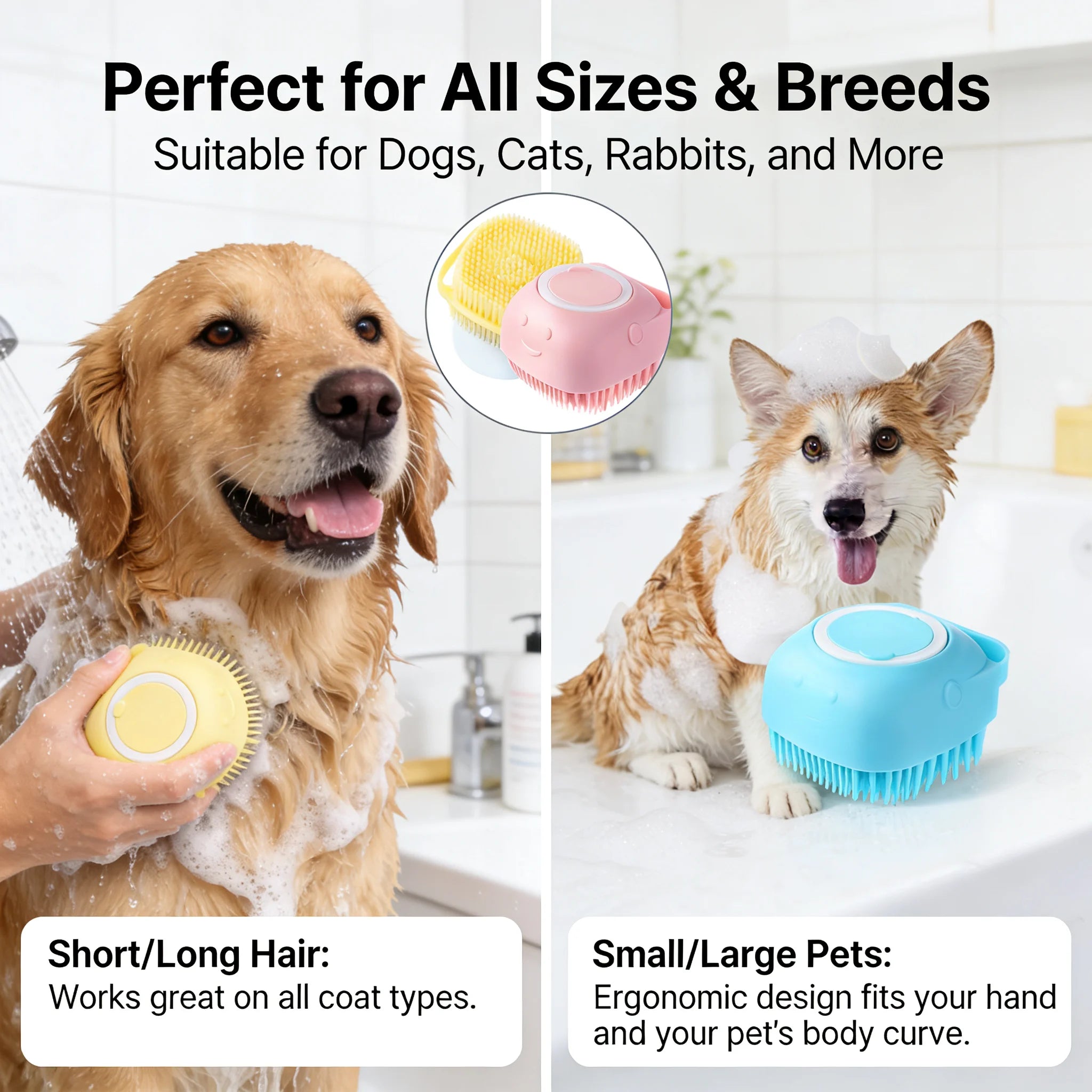 2-In-1 Pet Bath & Massage Brush With Shampoo Storage Silicone Dog Cat Grooming Tool For Puppy Kitten Sensitive Skin