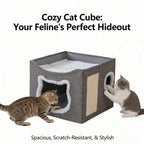 4-Season Multi-Level Cat House: Foldable Indoor Play Cube with 2-Layer Bed, Toy Tunnel, Scratching Board, Climbing Rope, Soft Cushions, and Non-Slip Base - Perfect Cat Cave & Warm Bed for Small to Large Cats (Grey）