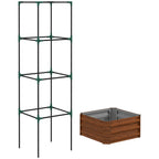 Galvanised Raised Garden Bed with Tomato Cage, Open Bottom, Brown