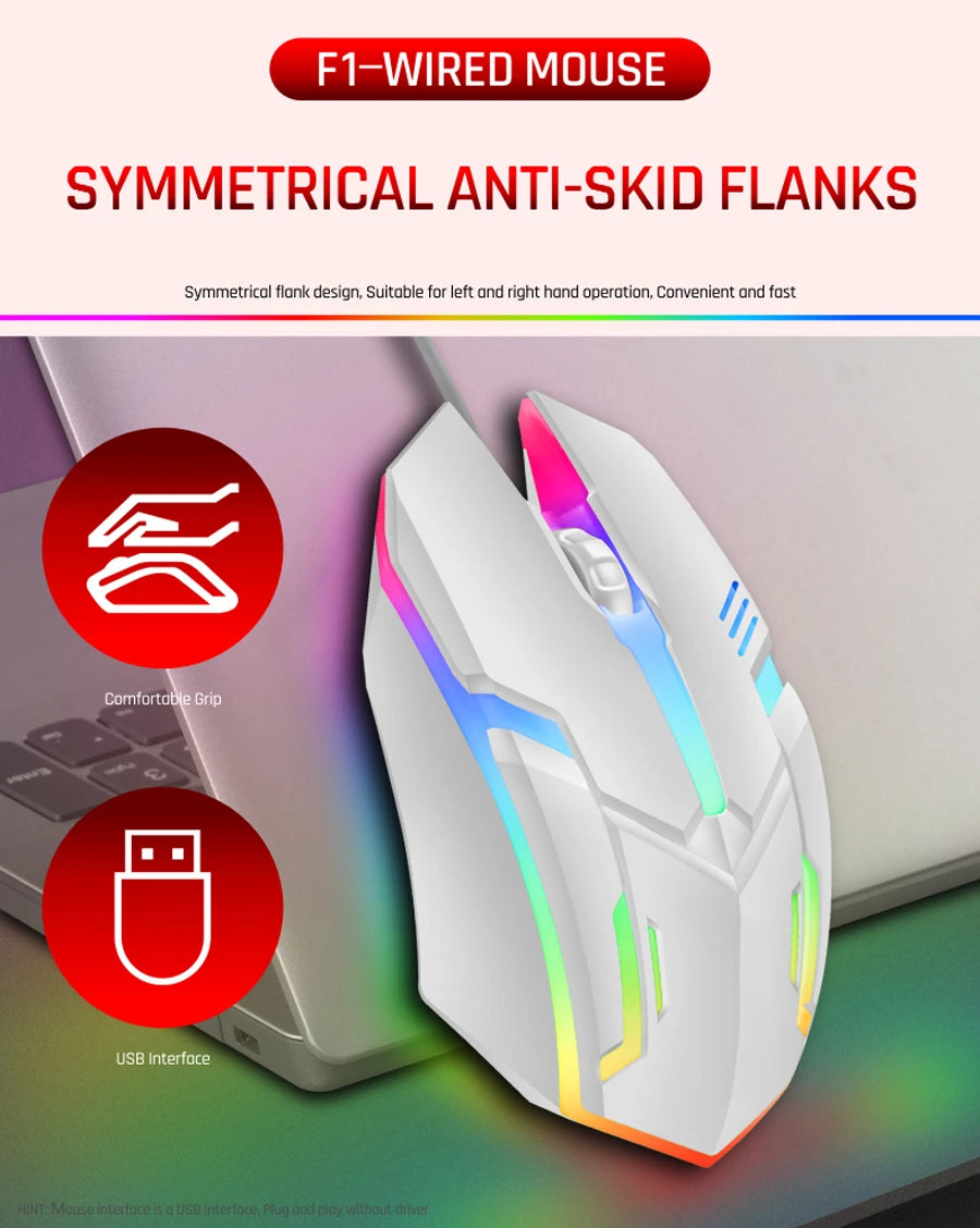 2026 hot F1 Wired 3-Button Mouse Colorful Lighting Game And Office Suitable For Microsoft Windows and Apple IOS system explosion