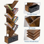JHK 43IN Geometric Wooden Book Rack 7-Tier Tree Bookshelf Bookcase with Drawer Slim Corner Bookshelf for Home Small Spaces