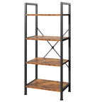 MCQ 4Tiers Metal Classic Bookshelf Freestanding Tall Display Shelf Wooden Storage Tall Display Shelves Bookshelf Sturdy Structure Graduated Shelves Adjustable Feet for Home