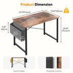 JHK 31IN to 55IN Computer Office Desk Writing Study Office Gaming Table with Storage Bag Metal Frame Wood Tabletop Easy Assembly