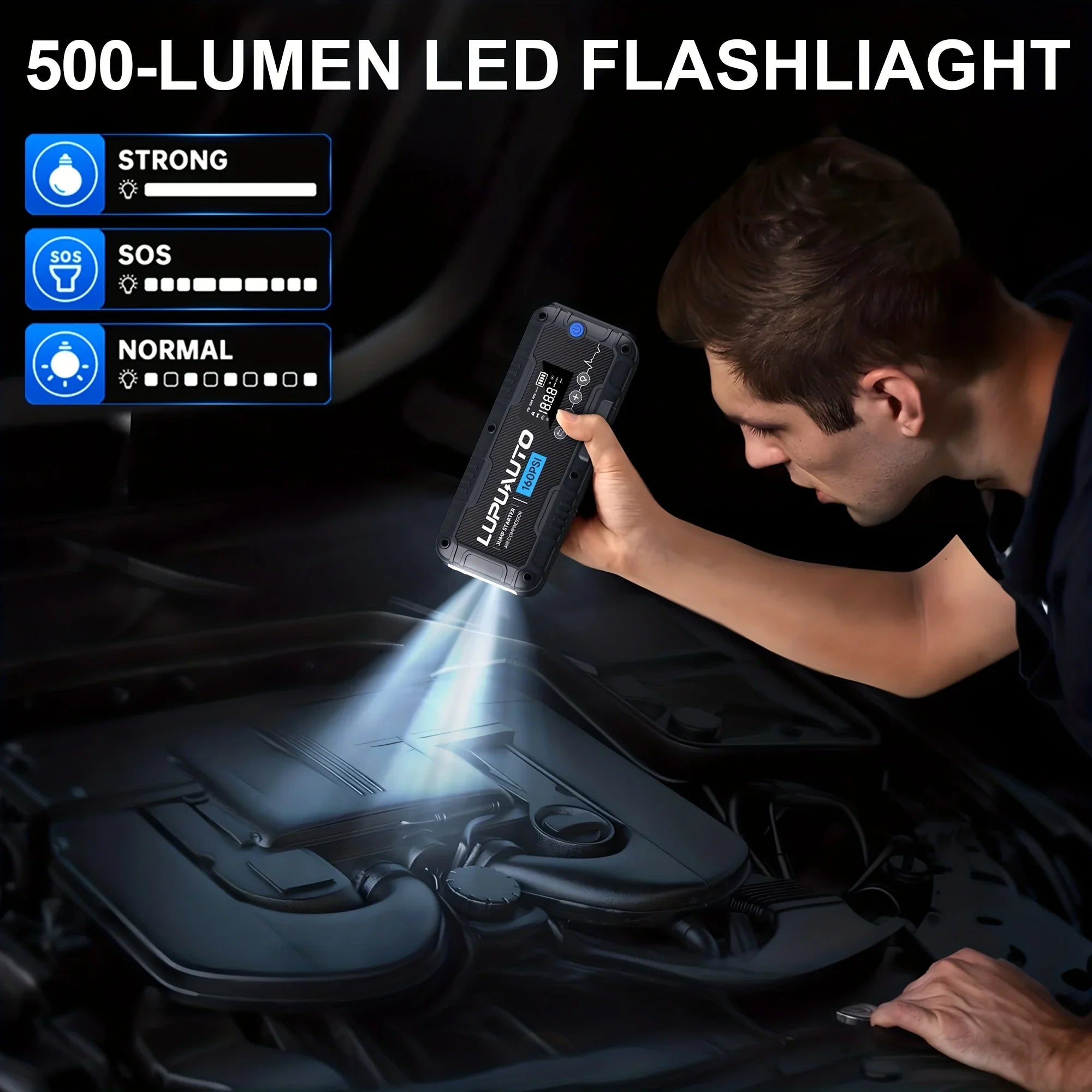 4 In 1 Car Jump Starter with LED Lighting 4000A Portable Car Battery Charger Power Bank Tire Inflator Pump 160PSI Air Compressor