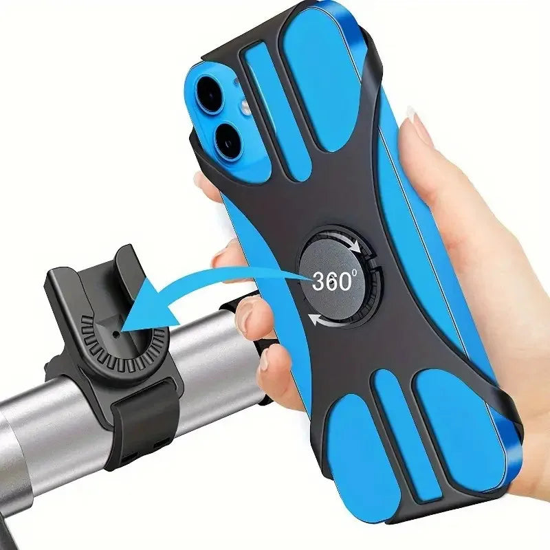 1Pc Bicycle Phone Holder - Suitable for 4-7 inch Mobile Phones, 360° Rotating Shockproof and Non-Slip Handlebar Bracket. Durable Black ABS Bracket with Clamping Mechanism, Free Finger Navigation Accessories for Road Bikes an