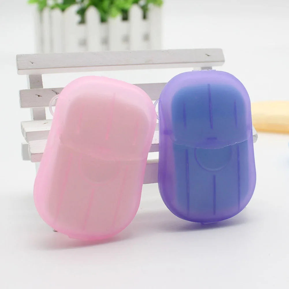 20Pcs Disposable Travel Soap Paper Sheets Skin Friendly Mini Paper Soap Sheets with Box Paper Soap for Camping Hiking