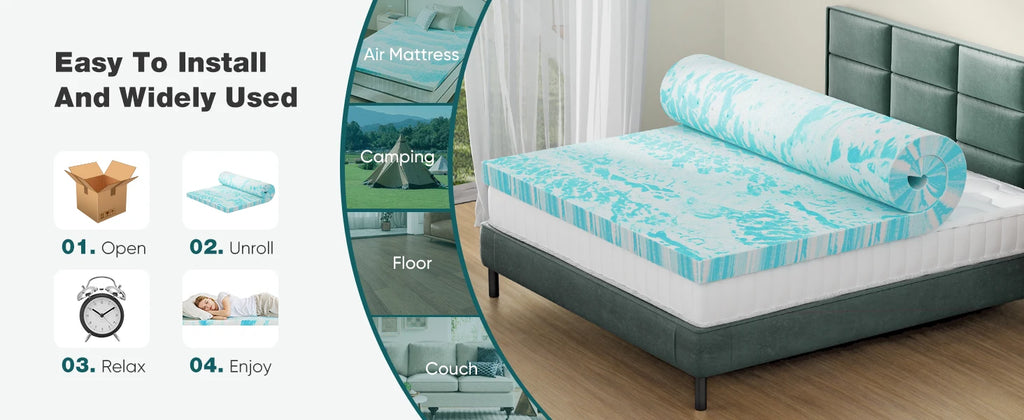 JHK 2-3 Inch Memory Foam Mattress Topper Queen Size Thick Gel  Cooling Mattress Soft and Breathable Bed Topper Bedroom Furniture