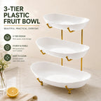 2/3-Tier Plastic Fruit Bowl Stand with Metal Frame, Large Capacity Countertop Fruit Basket for Fruits, Vegetables, Bread, Snacks & Desserts, Kitchen Counter Organizer