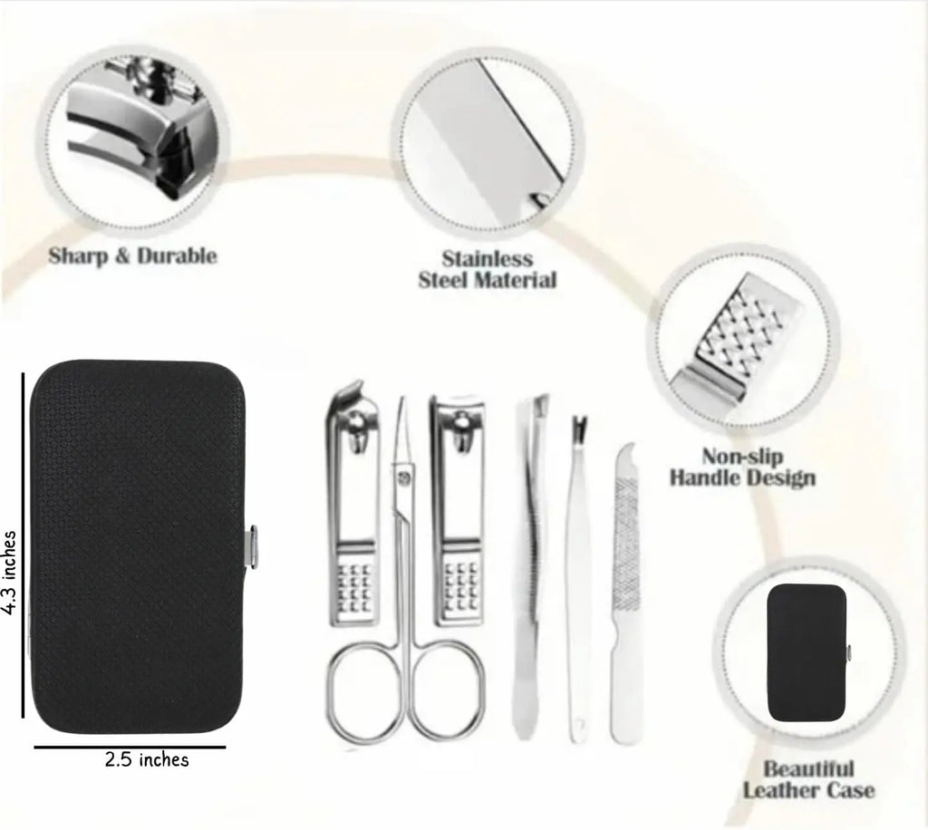 Complete Nail Tool Set 1 Units, 8 Essential Tools per Kit, Sharp Blades & Safe Handles, Easy to Carry in Pocket or Bag
