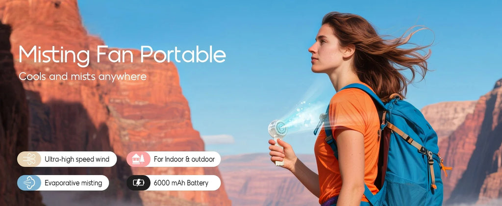 Misting Portable Handheld Fan 6000mAh Rechargeable Battery, Personal Mini Fans with 4 Strong Windfor Travel, Camping, Beach