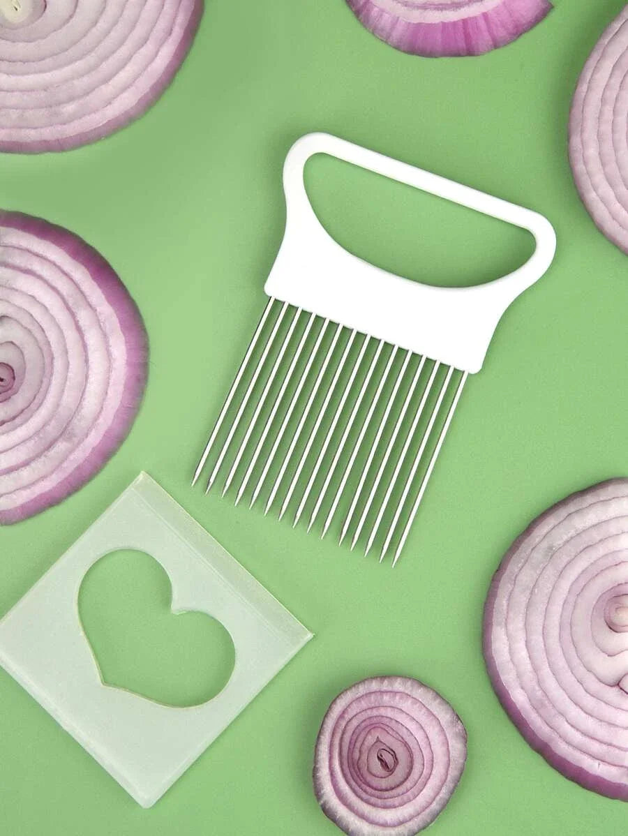 Multi-functional Onion Slicer Holder, Stainless Steel Vegetable Cutter with Prongs, Safe Kitchen Tool for Slicing & Chopping