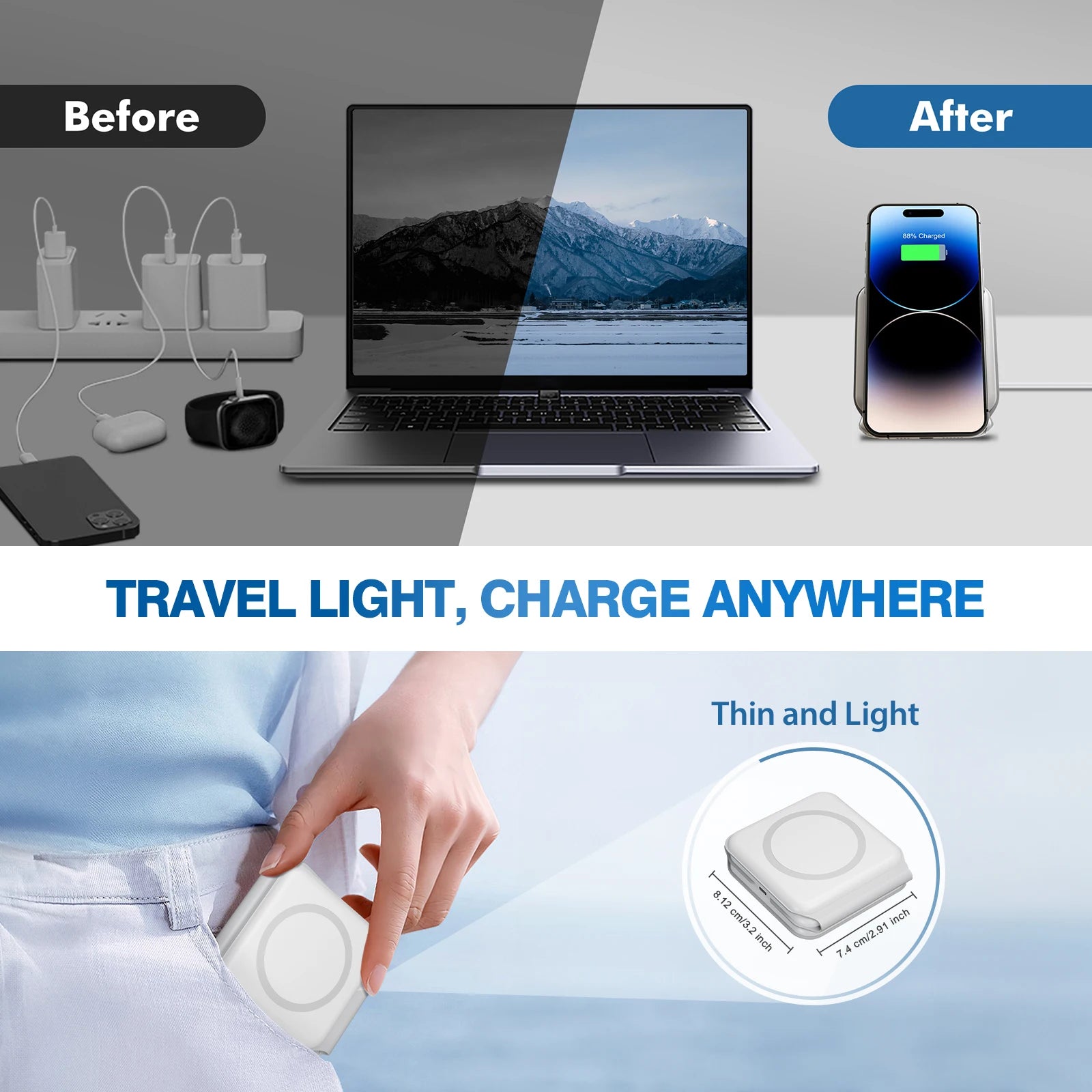 15W Magnetic Wireless Chargers 3 in 1 Foldable Phone Charge Dock Fast Charg Travel for Apple Watch IPhone 14/13/12/11/X AirPods