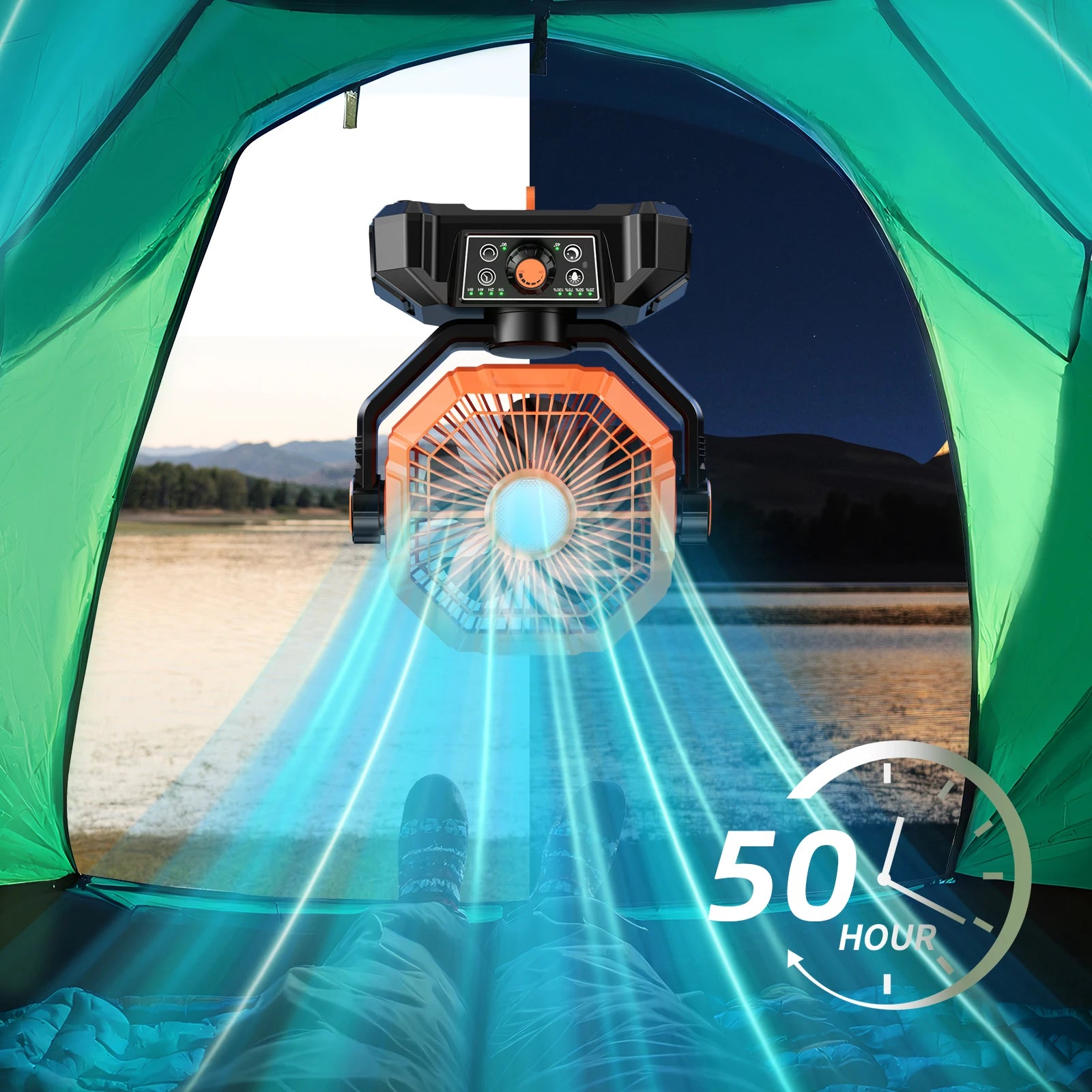 20000mAh Camping Fan with LED Lantern 8 Speed Desk Fan with Remote Portable Outdoor Fan with Hook for Tent Power Outages Jobsite