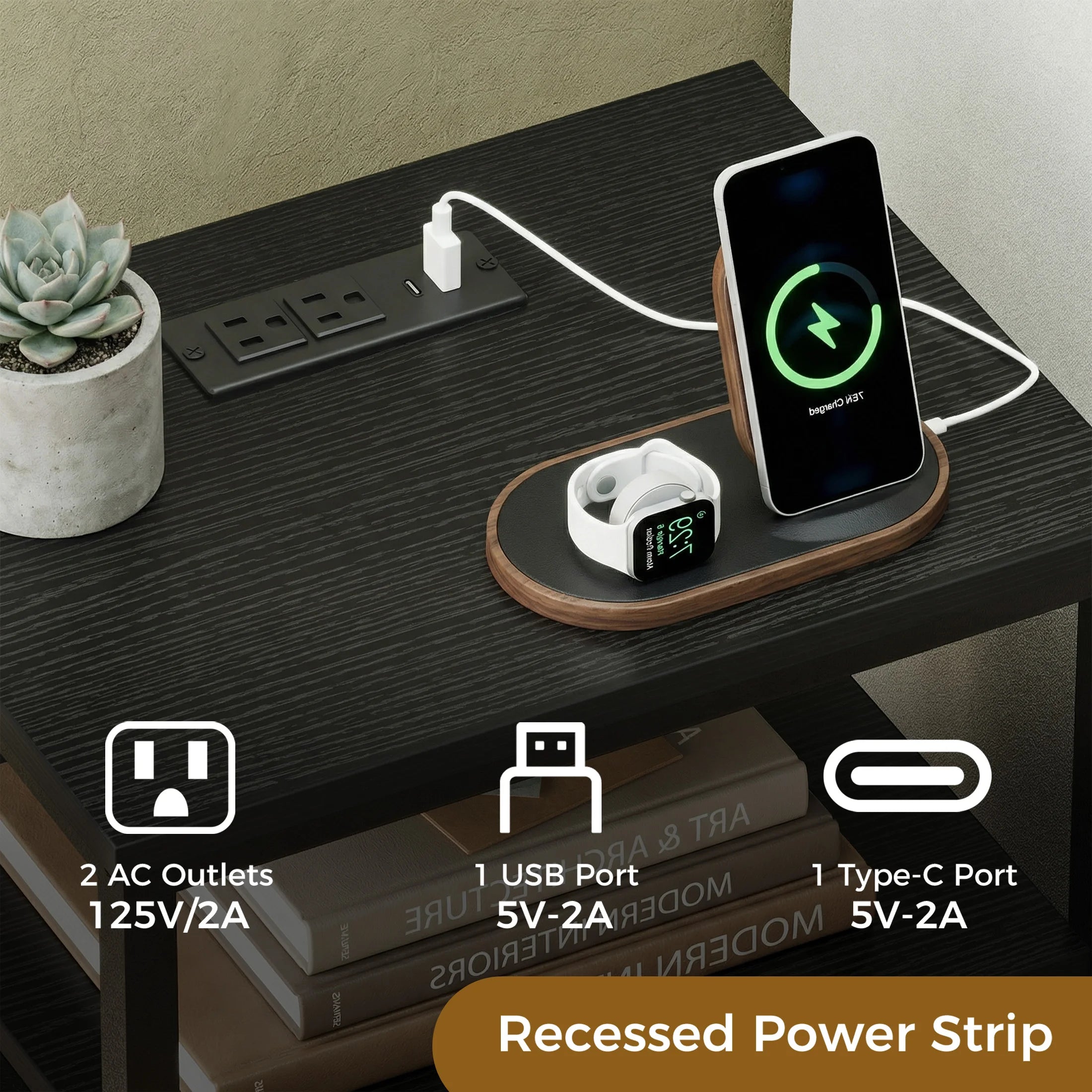 JHK 2 Fabric Drawers Night Stand with Open Shelf Bedside Table with USB Ports Charging Station Storage End Table for Living Room