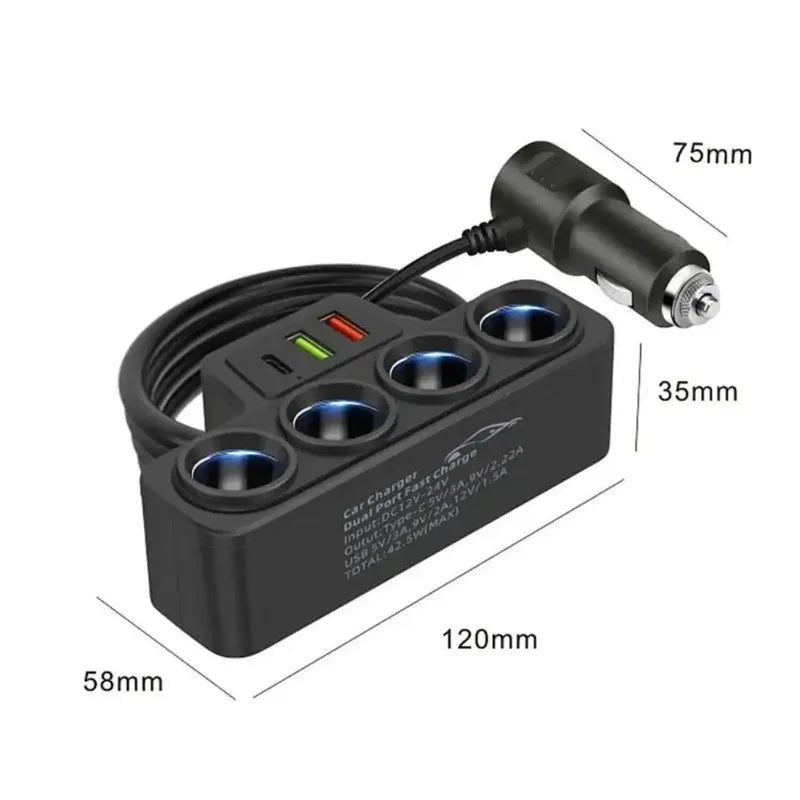 Flash sale 3.0 Dual USB Socket 120W Car Cigarette Lighter Splitter 12V 24V Fast Charger Plug Phone Power Adapter for Car DVR Dashcam