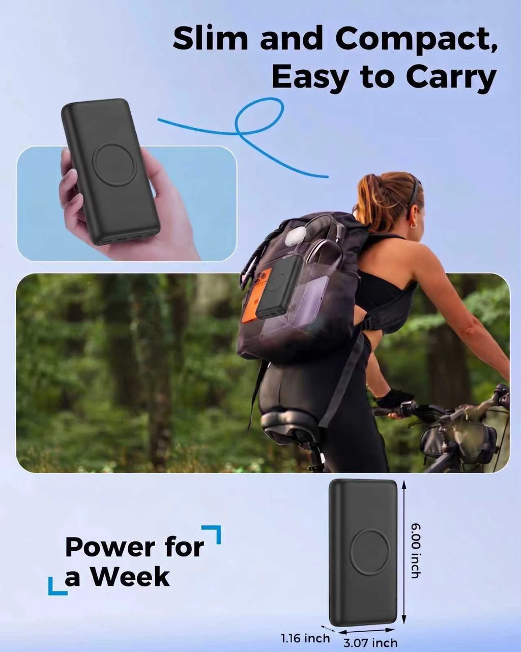 Wireless Portable Charger 20000mAh PD 22.5W Quick Charge USB C External Battery Pack 5 Ports Fast Charging Power Bank Backup Power For iPhone 16 15 14 Pro Max Samsung Galaxy S25 S24 Ultra iPad Tablet Cell Phone
