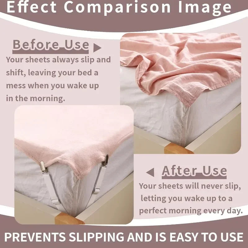 Bed Sheet Clips Adjustable Bed Sheet Holder Straps Set of 4 Elastic Fitted Bedding Clips Fasteners for Home Hotel