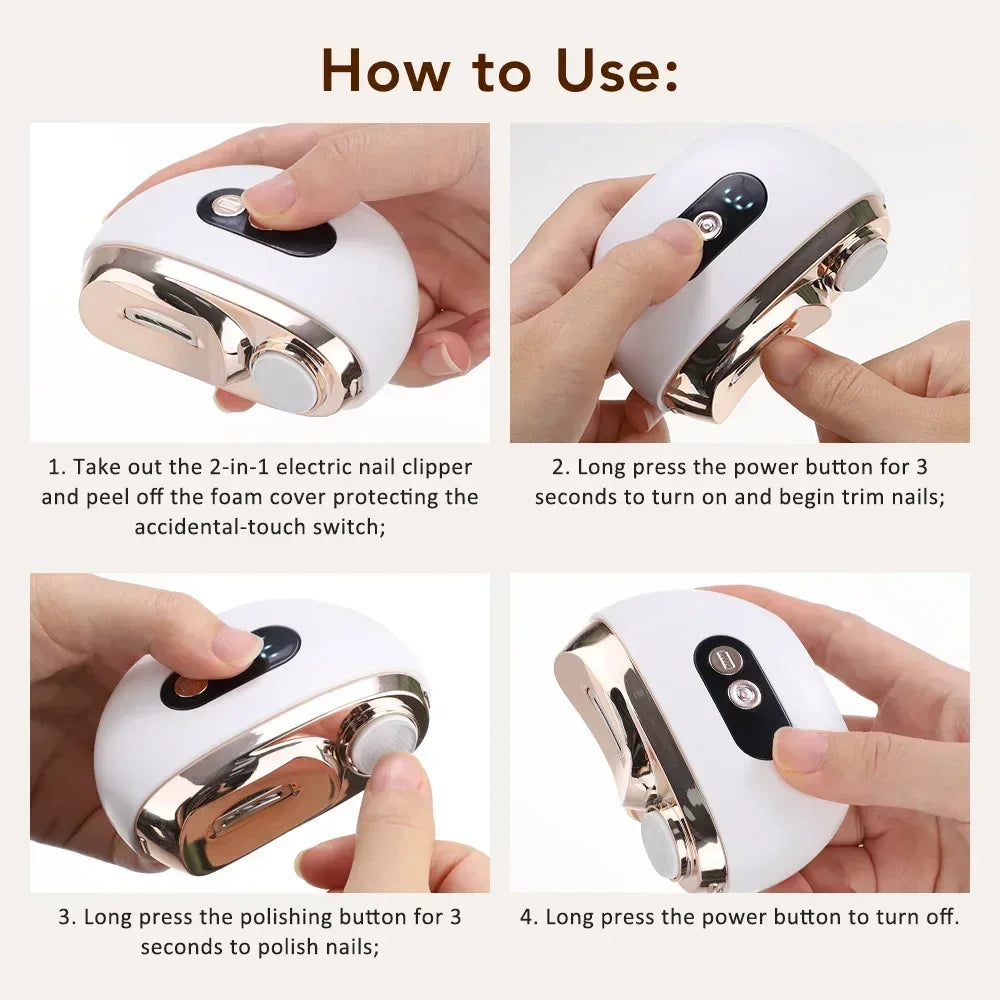 2 In 1 Electric Nail Trimmer Anti Splash Design Baby Adult Finger Toe Nail Clipper Manicure Pedicure Tools For Thick Nails