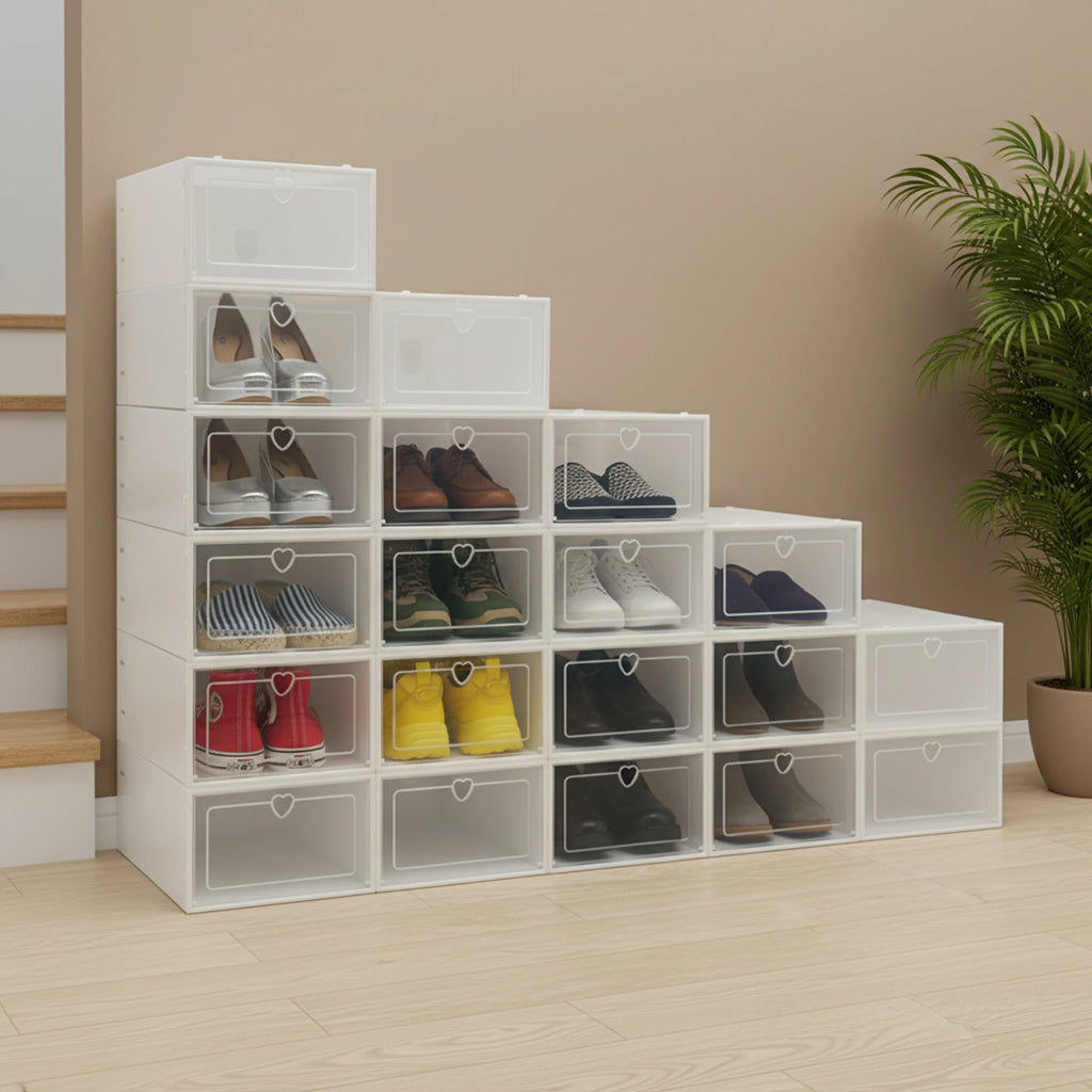 20Pcs Foldable Flip Shoe Storage Boxes Clear Plastic Shoes Case Shoe Organizer Dustproof, 33*23*14cm