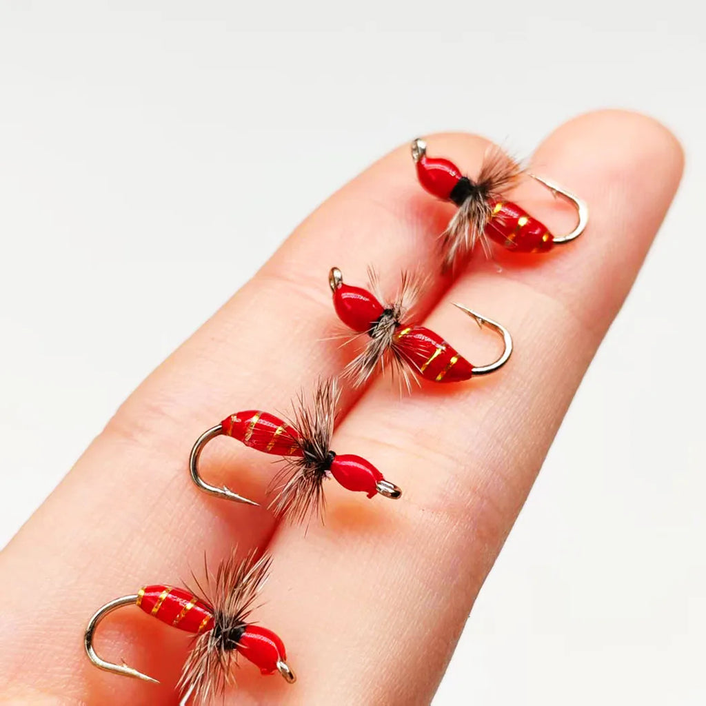 10Pcs-Dry Flies Artificial Bait Fly Fishing Flies Red Griffith Ant Nymph Bait for Trout/carp Fishing Artificial (with Flies Box)
