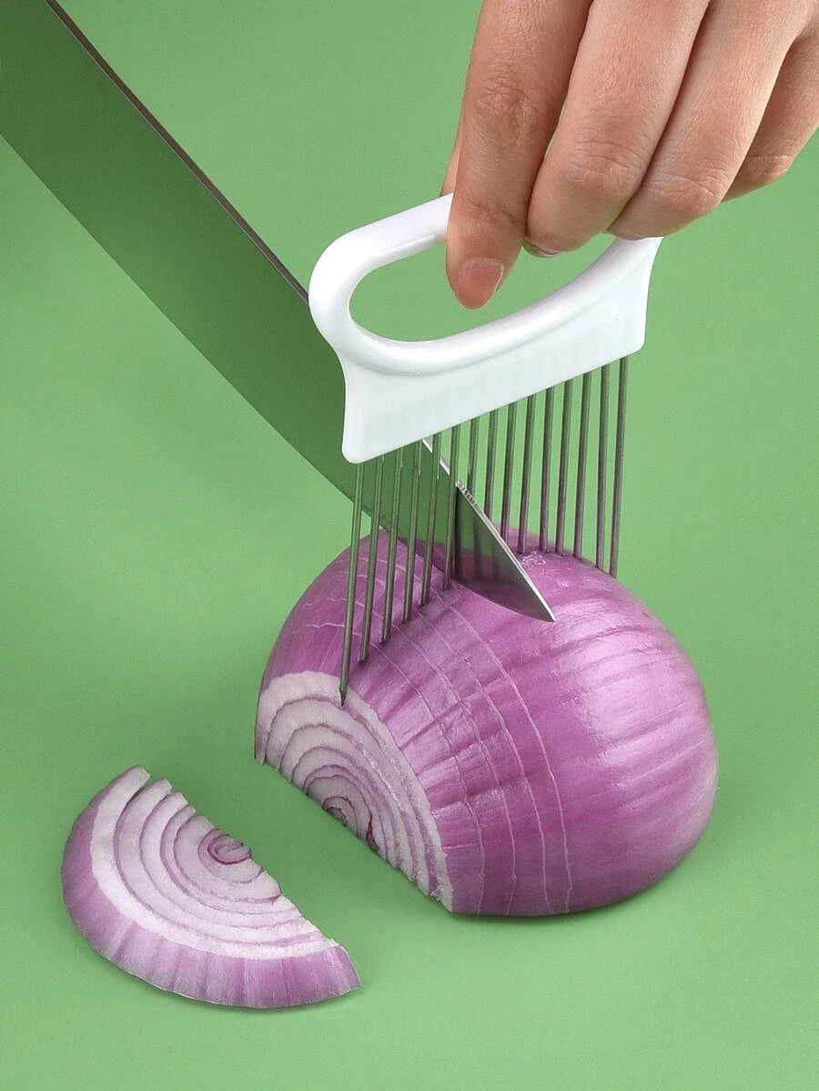 Multi-functional Onion Slicer Holder, Stainless Steel Vegetable Cutter with Prongs, Safe Kitchen Tool for Slicing & Chopping