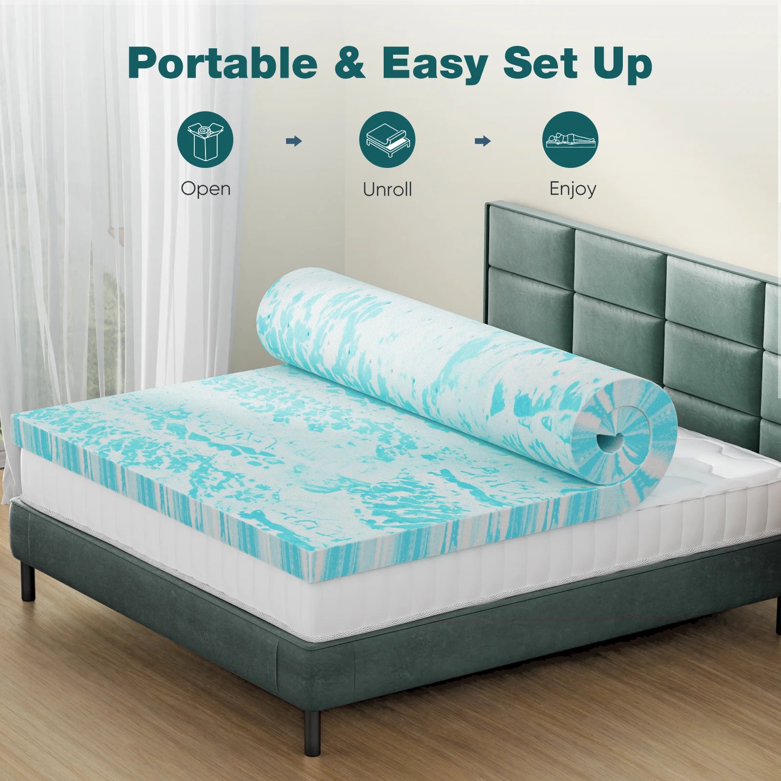 JHK 2-3 Inch Memory Foam Mattress Topper Queen Size Thick Gel  Cooling Mattress Soft and Breathable Bed Topper Bedroom Furniture