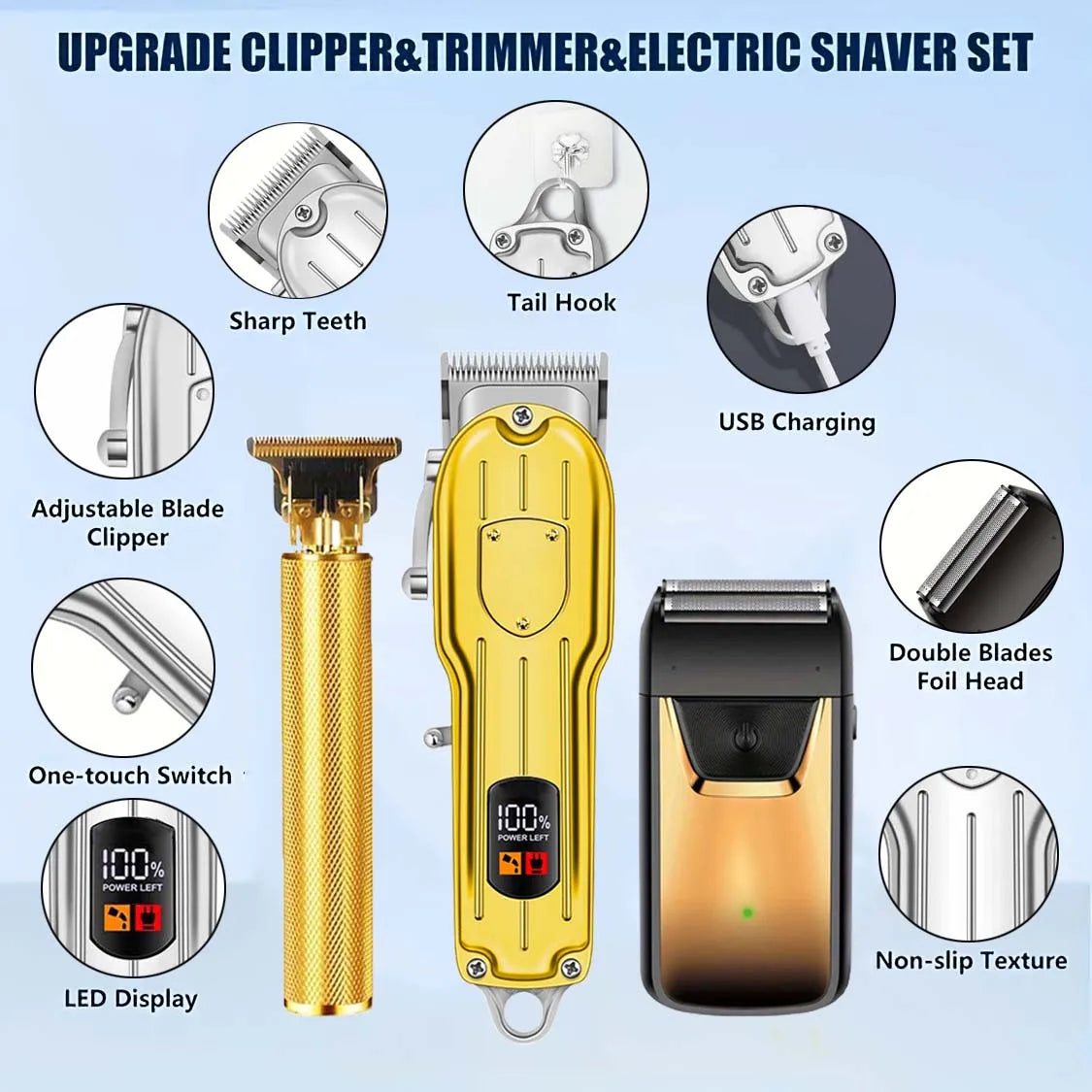 3 in1/1pc Professional Hair Clipper Kit Electric Shaver for Barber Men's Hair Trimmer Electric Shaver Hair Cutting Machine