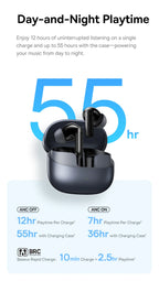 Baseus Bass BP1 Pro -50dB Noise Cancelling Wireless Earbuds Bluetooth 6.0 LDAC Hi-Res Sound 6-Mic AI Clear Calls IP55 Earphones