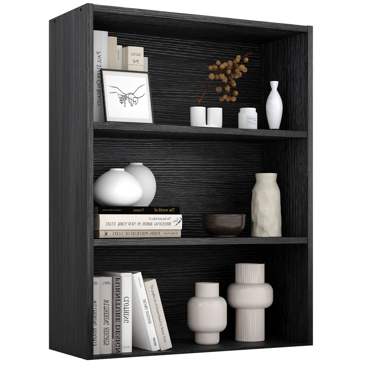 MCQ Wooden 3 Tiers Bookshelf Storage 31.5 Inch Tall Standing Display Bookshelf Sturdy Structure Graduated Shelves for Home