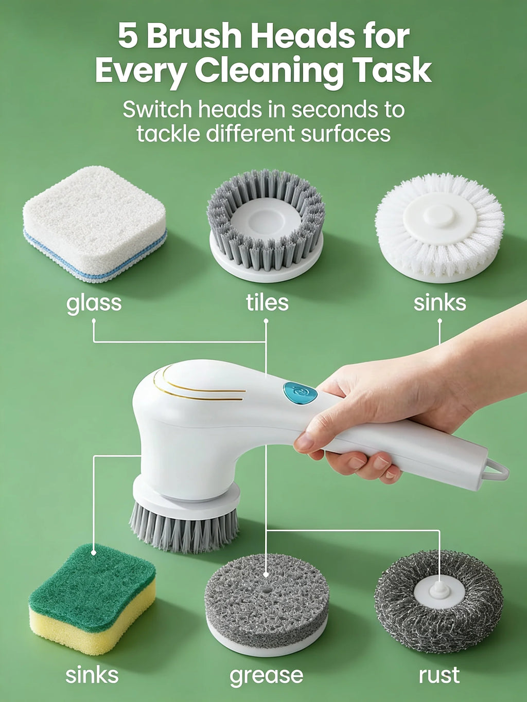 Effortless Electric Grease Scrubber, Rechargeable Cordless Power Cleaning Brush, for Kitchen Sink Tile & Stubborn Stains