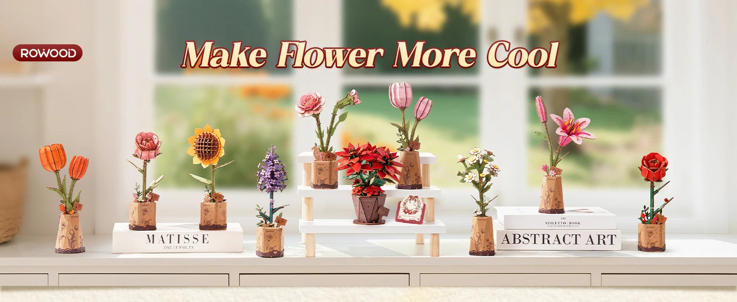 Rolife Artificial Flower Wooden 3D Puzzle Poinsettia DIY Model Building Kit for Home Decor Mother's Day Valentine's Day Gifts