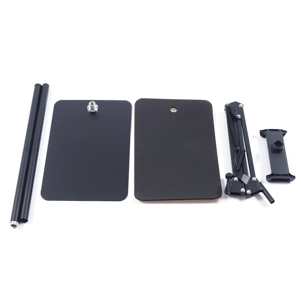 Tablet Floor Stand, 360° Swivel Adjustable Height & Angle, Heavy Duty Carbon Steel, Non-Slip Base, Portable & Foldable, Universal Holder for 12-18cm Phones & Tablets, for Home Office Kitchen Gym Bedroom, Easy Assembly