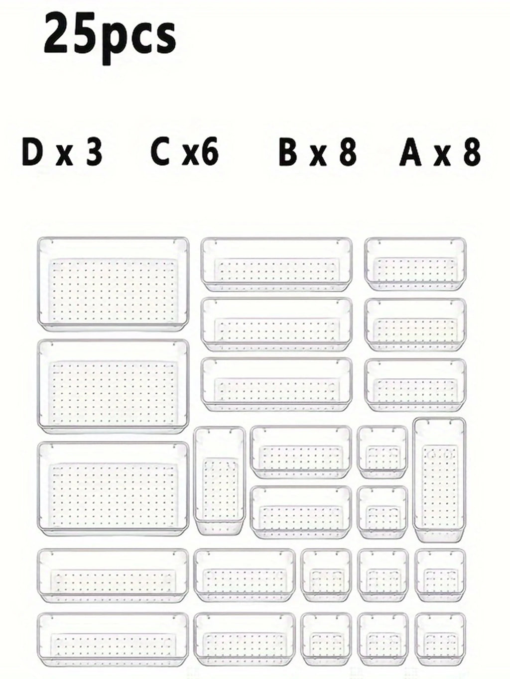 25pcs Drawer Storage Box Set, Multi-Functional Transparent Plastic Drawer Storage Set Drawer Divider Storage Box and Storage Box