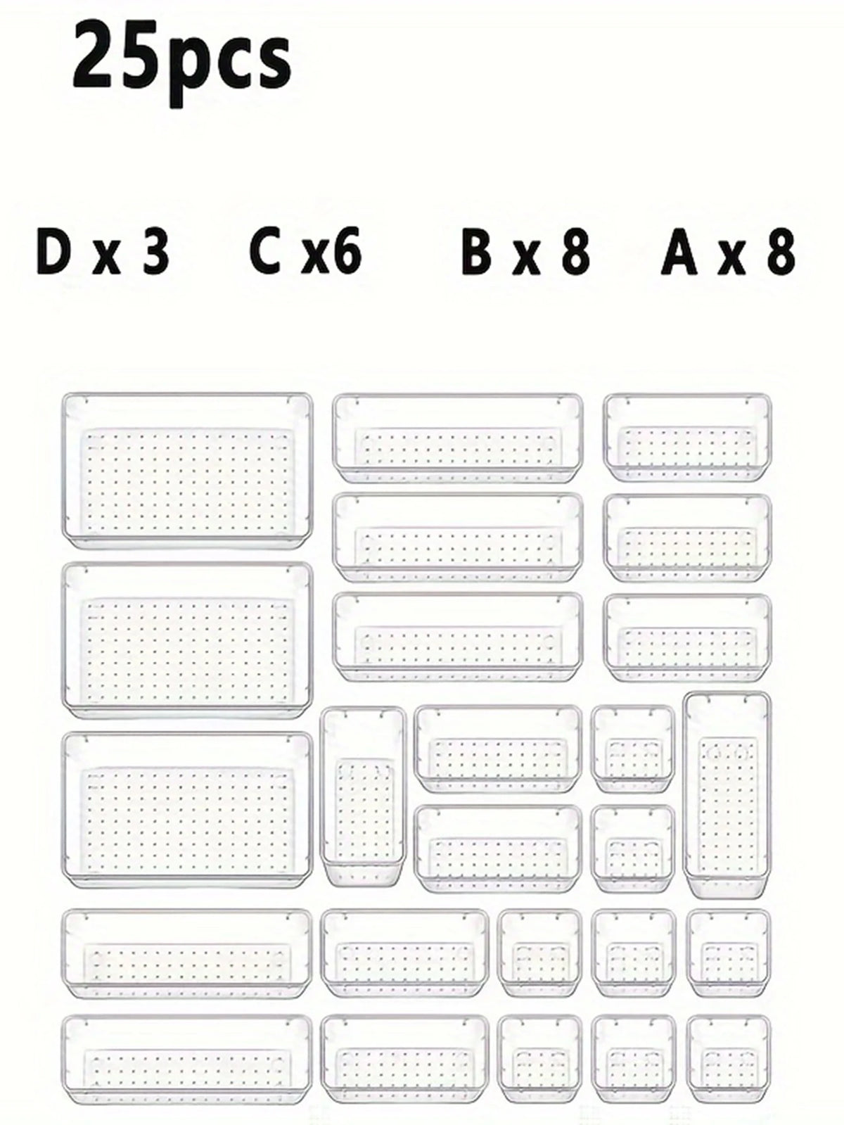 25pcs Drawer Storage Box Set, Multi-Functional Transparent Plastic Drawer Storage Set Drawer Divider Storage Box and Storage Box