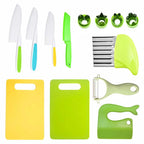 9 Pcs /13 Pcs Kids Kitchen Knife Set, Kids Knives For Real Cooking With Cutting Board, Y Peeler, Crinkle Cutter, Sandwich Cutter, Serrated Edges Plastic Toddler Knife Kid  Knives