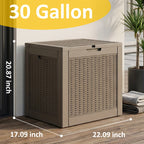 30 Gallon Gray Rattan Textured Resin Outdoor Deck Box Weatherproof Lockable Patio Storage Chest for Backyard Pool Garden Supplies