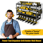 Power Tool Storage Rack 4 Layers Organizer-8 Tool Floating Shelf Wall Mount Heavy Duty Iron Drill Holder for Basement Workbench