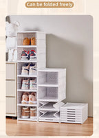 Foldable Clear Shoe Storage Organizer, Stackable Dustproof Thickened Sneaker, Shoe Box Rack Cabinet for Closet Dorm Apartment