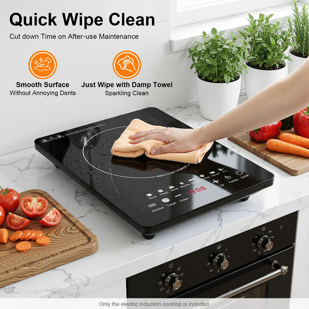 750W Electric Induction Cooker Glass PP Body 8 Presets Temp Adjustable for Dorm RV Home Restaurant & Hot Pot Use