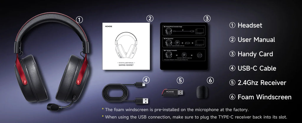 MCHOSE V9 Pro Wireless Gaming Headset 7.1Surround Sound Headphones Noise Canceling Mic Low Latency Lightweight for PS5 PC SWITCH