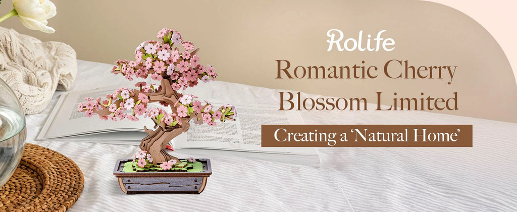 Rolife DIY Wooden 3D Puzzle Sakura Bonsai Model Building Kit for Home Decor Christmas Birthday Gifts for Adults Kids Friends