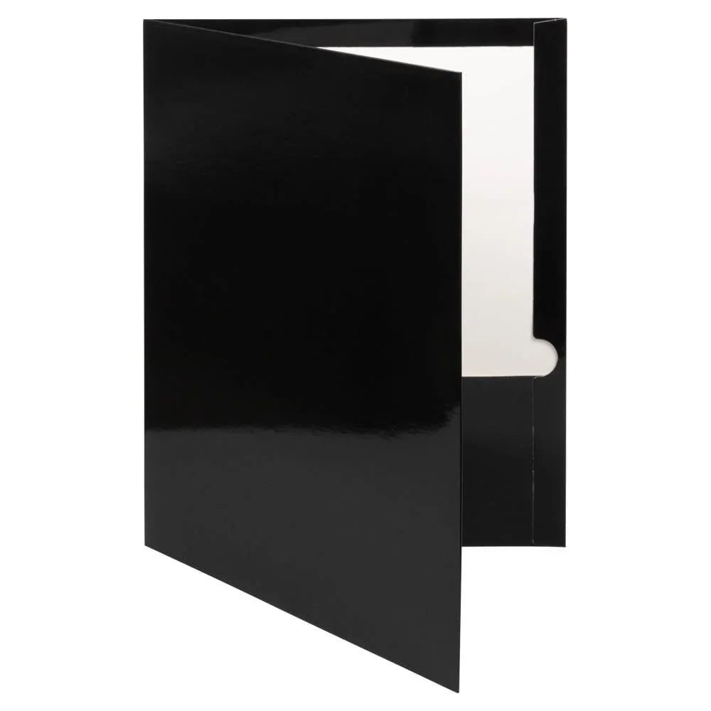 Laminated Glossy Two Pocket Folders 3 Pack Black Durable Document Organizers with Business Card Slot School Office