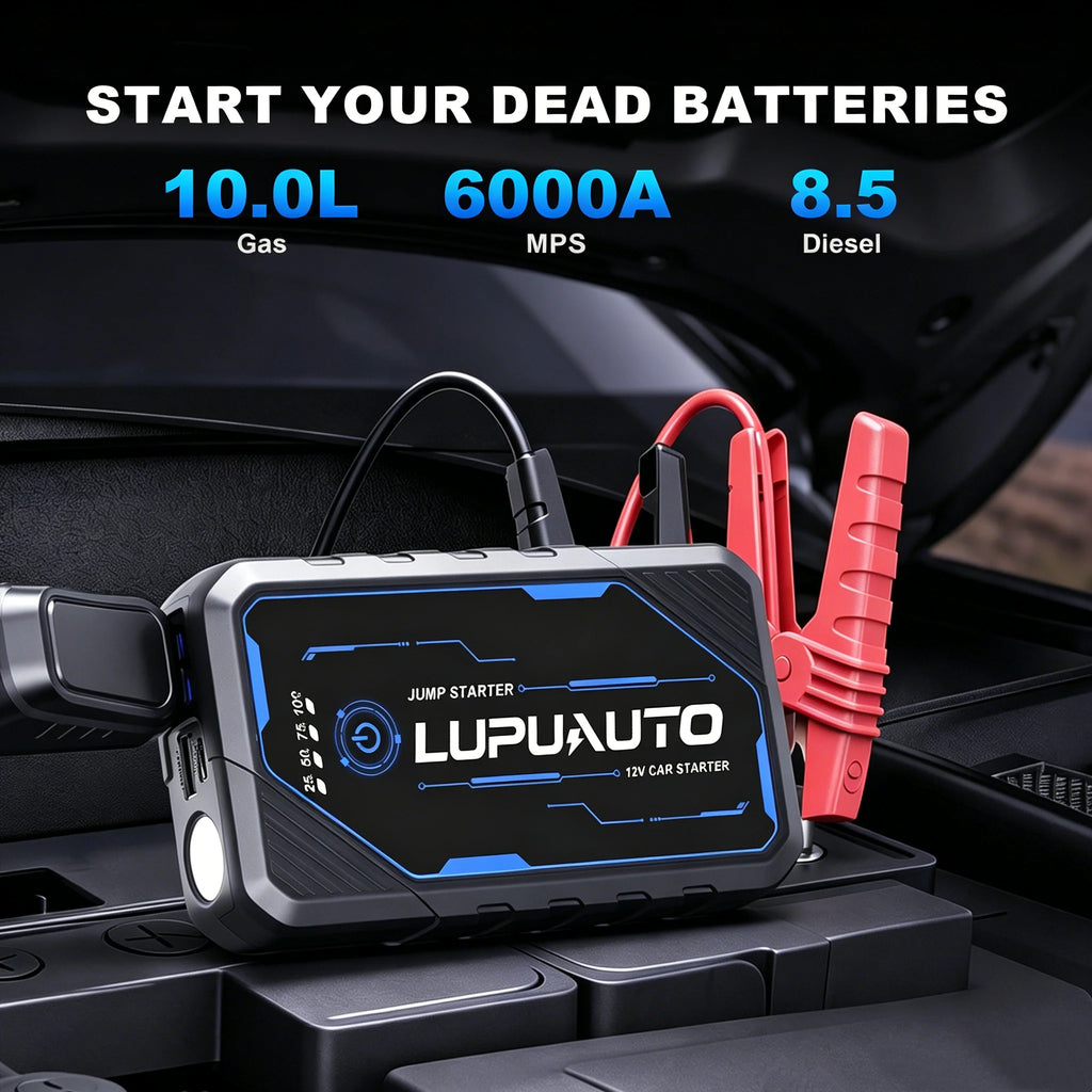 4 In 1 Car Jump Starter with LED Lighting 4000A Portable Car Battery Charger Power Bank Tire Inflator Pump 160PSI Air Compressor
