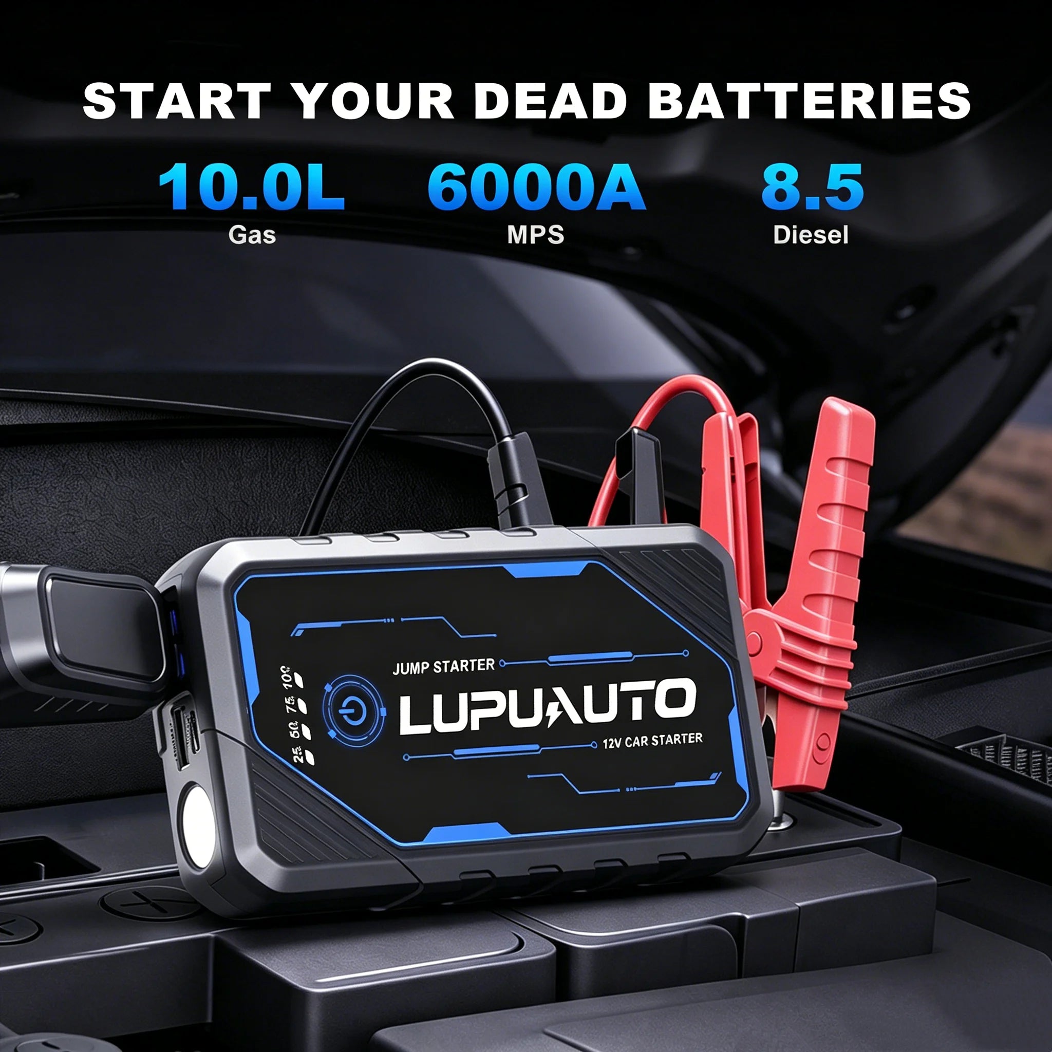 4 In 1 Car Jump Starter with LED Lighting 4000A Portable Car Battery Charger Power Bank Tire Inflator Pump 160PSI Air Compressor