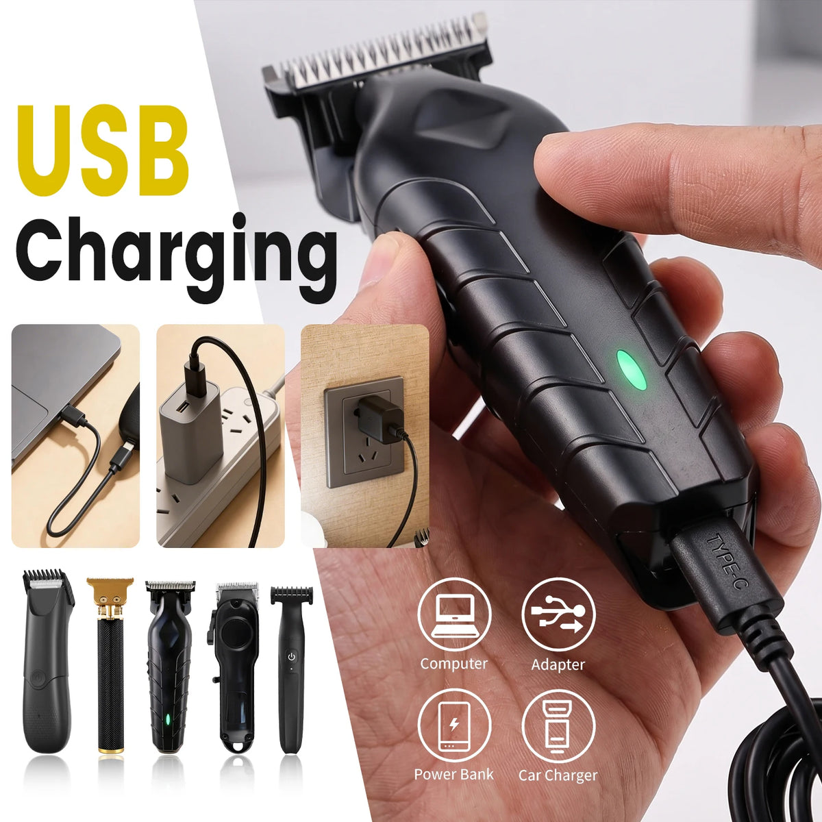 Professional Hair Clipper Set for Men, Cordless Haircut Kit Hair Clipper T-Blade Trimmer Electric Shaver