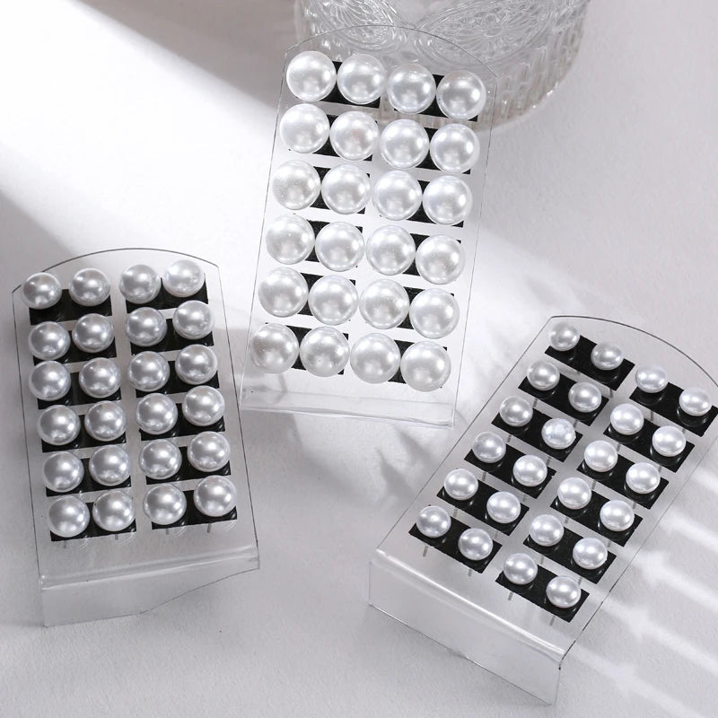 New 12 pairs/set White Imitation Pearl Stud Earrings For Women Girls Ear Jewelry Round Ball 8mm 10mm 12mm