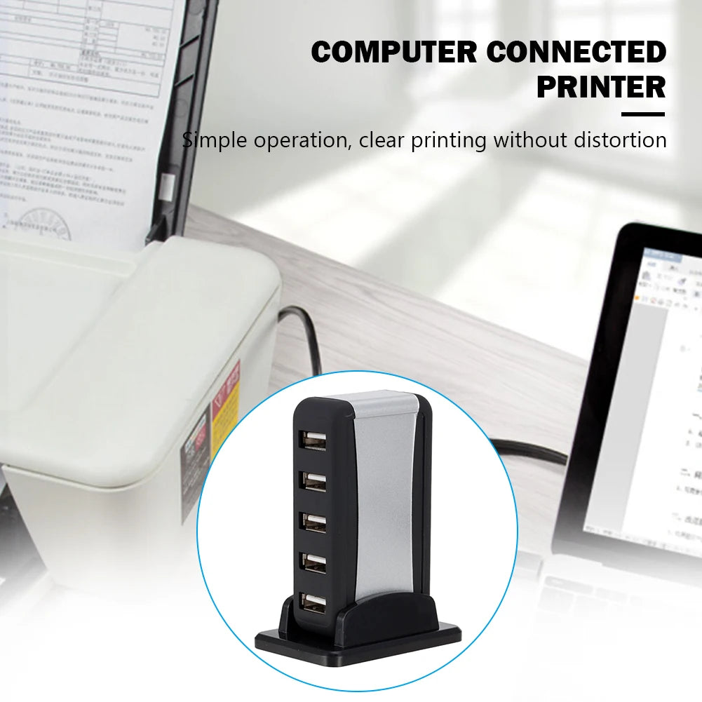 EU/US Plug USB Hub 7 Ports Splitter USB 2.0 Plug and Play Support 1.5/12/480Mbps with Power Adapter for PC Computer and Laptop
