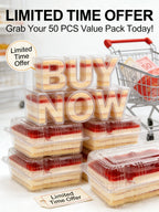 50Pcs Clear Plastic Food Containers - Disposable Clamshell Boxes for Fruit Salad Sandwich Dessert Takeout Picnic Party