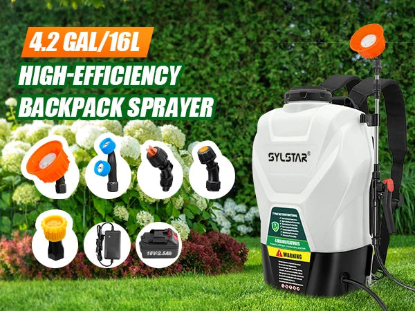 16L Garden Electric Sprayer Agricultural Irrigation Sprayer,Backpac Electric Weed Sprayer,100 PSI, Telescopic Wand, 5 Nozzles