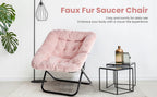 JHK 28IN Cozy Saucer Chairs Soft Faux Fur Large Size Folding Lounge Living Room Padded Seat Metal Frame Reading Chair Furniture